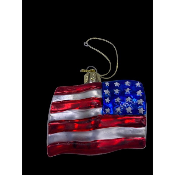 American Flag Christmas Ornament Lao Mai Mercury Glass 2.5" x 2" - Picture 2 of 6